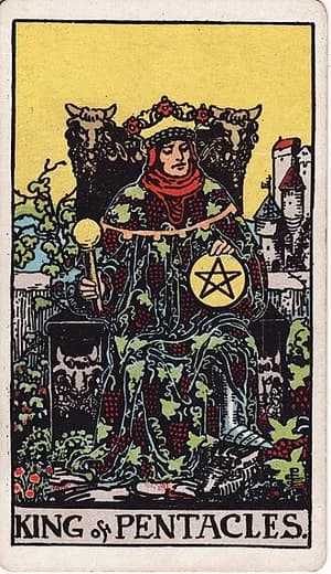 Král pentaklů — tarot karta Rider-Waite-Smith (King of Pentacles)