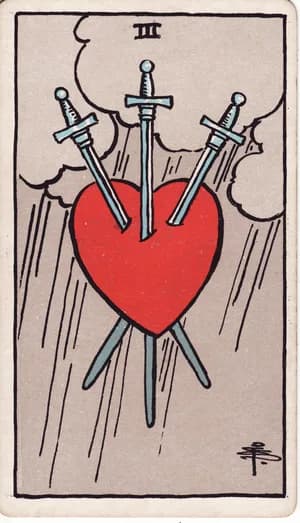 Trojka mečů — tarot karta