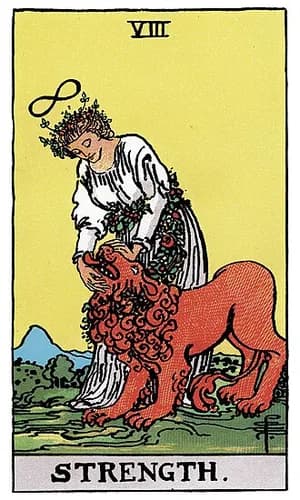 Síla — tarot karta Rider-Waite-Smith (Strength)