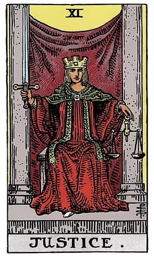 Spravedlnost — tarot karta Rider-Waite-Smith (Justice)