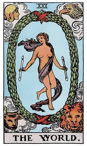 Svět — tarot karta Rider-Waite-Smith (The World)