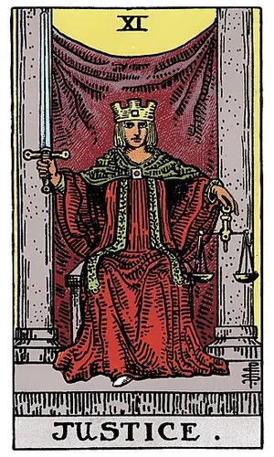 Sprawiedliwość — karta tarota Rider-Waite-Smith
